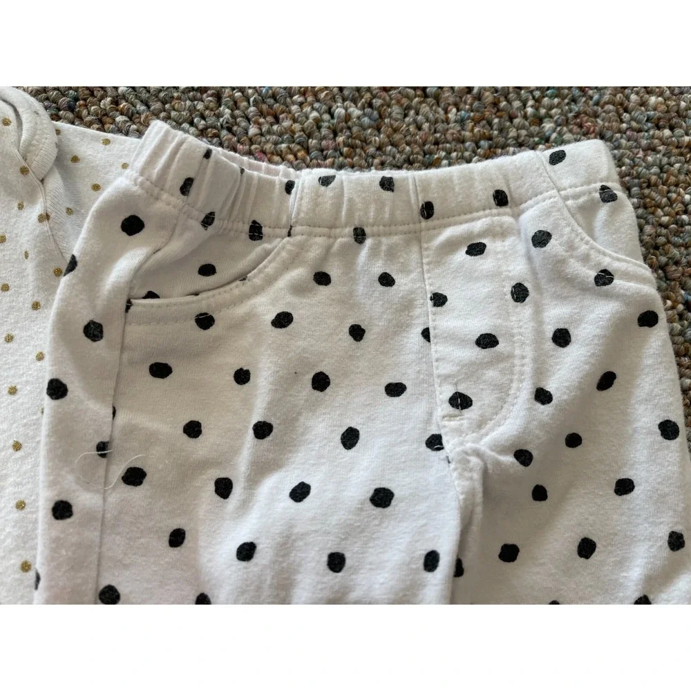 Carter's Girls Gold Glitter Spotted Bodysuit & Black & White Spotted Pants 3M